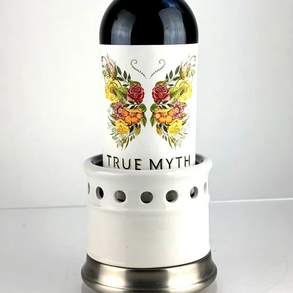 Williams Sonoma White Ceramic Wine Bottle Chiller with Stainless Base